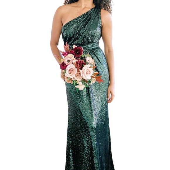 Revelry Starla Sequin Dress One Shoulder Gold Size 8 Bridesmaid Prom 2436 R - Picture 2 of 13